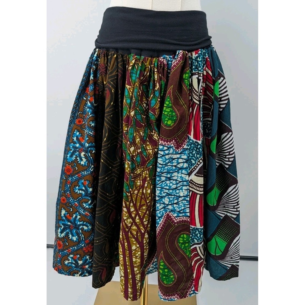 Mopa's Full Midi Skirt Floral‎ Size S Fold Over Waist Boho Festival Hippie Artsy
